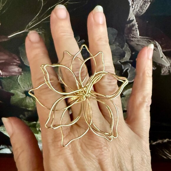 NEW Large Flower Open Ring Vintage Style Adjustable - Picture 4 of 5